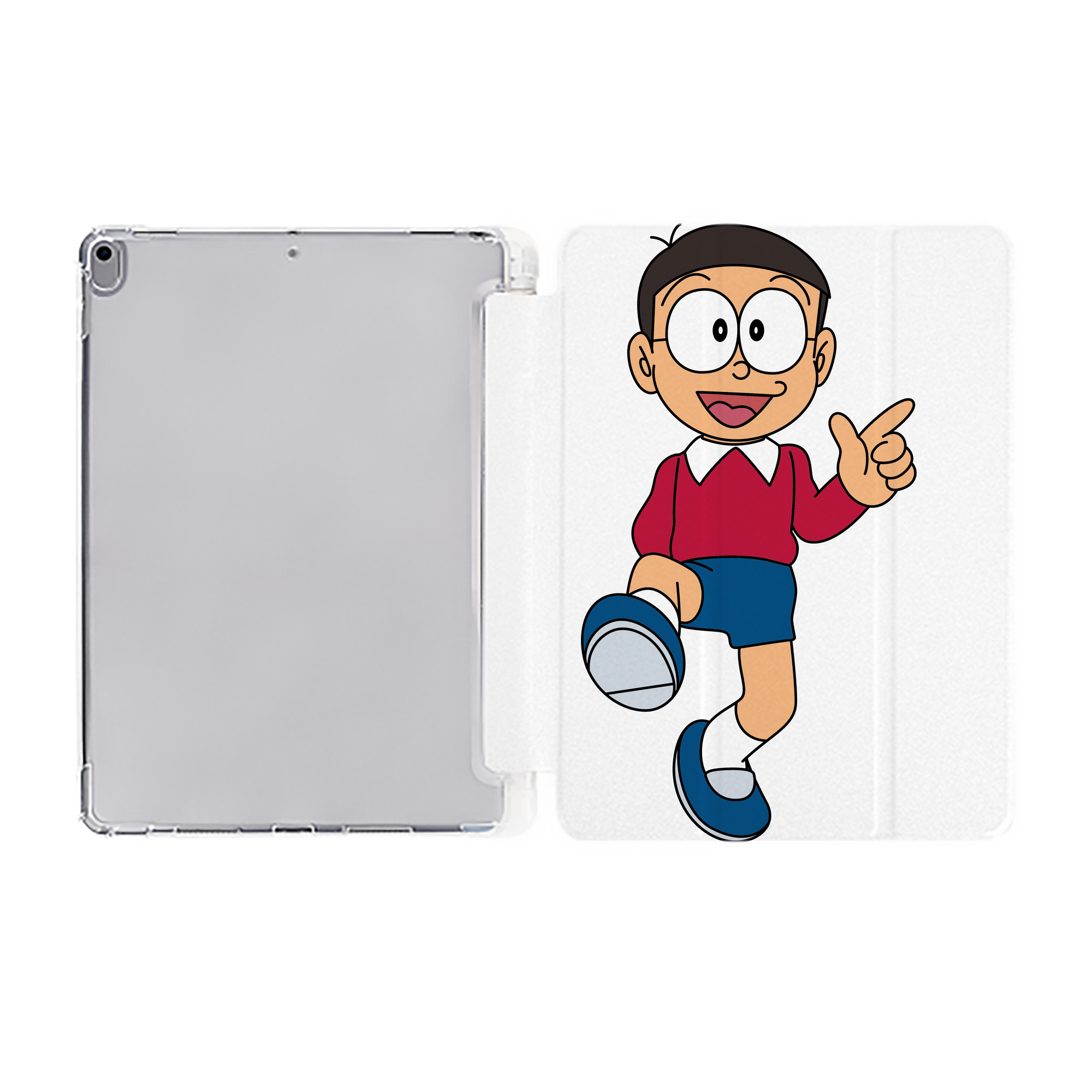 （画像用） ドラえもん 野比 のび太 Doraemon Nobita Nobi IPad ケース ペン収納付き 三つ折りスタンド PUレザー×シリコン 対応機種9.5/10.5/10.9インチ